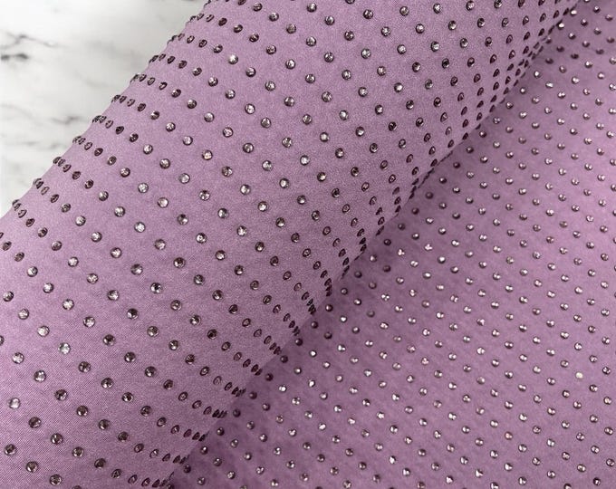 Lavender Rhinestone Nylon Spandex 4 Way stretch Fabric Sold by the yard | Rhinestone Fabric on Nylon Spandex Fabric Prom-Drees