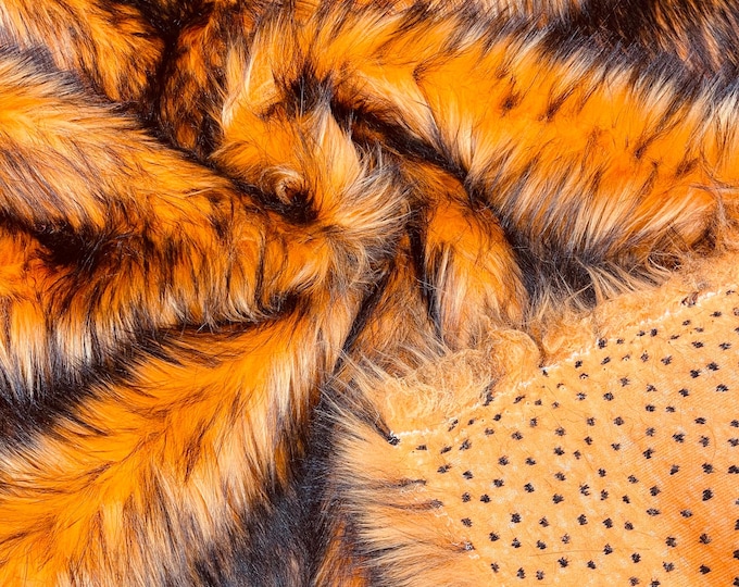 Orange/Black Husky Long Pile Fabric Faux Fur Fabric By Yard, Husky Faux Fake 2 Tone Shaggy, Hobby, Costume, Decoration 60" Wide