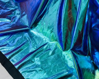 Mermaid Green Blue Metallic Foil Iridescent Spandex Fabric: 2-Way Stretch - By The Yard