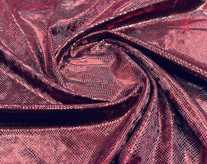 Burgundy Snake Skin On Stretch Velvet - Sold By The Yard - 58"/60" Snake Velvet Spandex Fabric