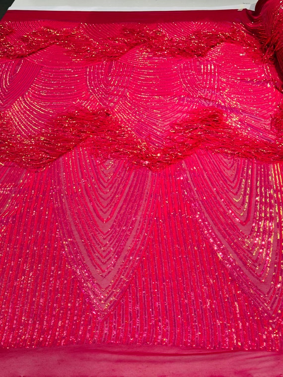 Hot Pink Fringe Sequins on Power Mesh Fringe Design Etsy