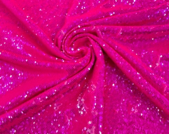 Hot Pink Iridescent Sequins Fabric: Reversible Flip Up Power Mesh, 2-Way Stretch
