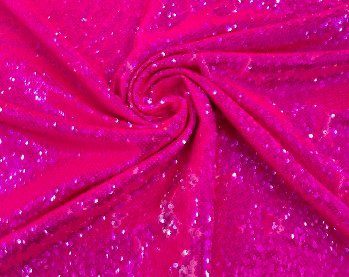 Hot Pink Iridescent Flip Up Sequins Reversible On Power Mesh 4 Way Stretch 58/60” Sequins Fabric Dresses-Nightgowns-Prom Gown