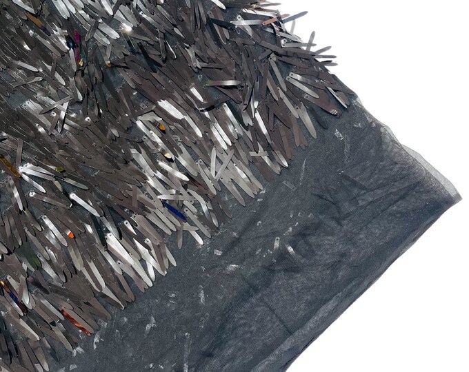 Black Sword Shaped Sequins by the yard (Pick a Size) Costume Craft Fabric - Swords Design Sequin Fabric
