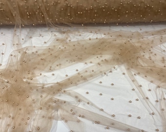Nude Beaded Pearl Mesh Lace Fabric Bridal Veil Lace Wedding Bridal Dress,French Lace Fabric by the Yard