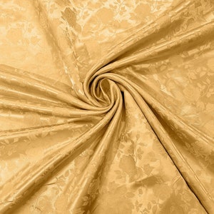 Gold Flower Brocade Jacquard Satin Fabric: 58/60&quot; Wide Polyester, Sold By The Yard