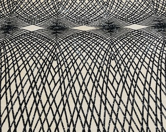 Black Diamond Sequin Fabric: 4-Way Stretch Power Mesh, By The Yard
