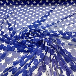 Royal Blue-White Patriotic Design Print on Power Mesh Fabric 60&quot; Wide, 4 Way Stretch Sold By The Yard (Free Shipping)