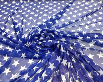 Royal Blue-White Patriotic Design Print on Power Mesh Fabric 60" Wide, 4 Way Stretch Sold By The Yard (Free Shipping)