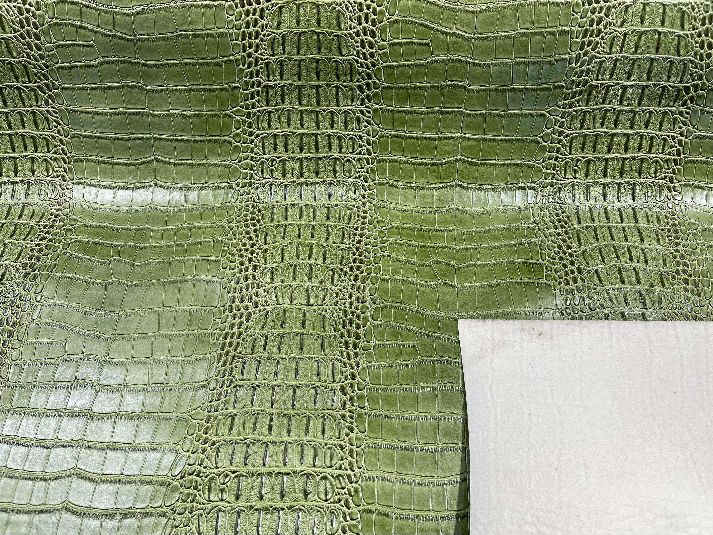Kiwi Green Crocodile Faux Fake Leather Vinyl Fabric, Embossed Crocodile