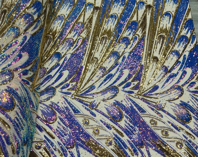 Multi Color Iridescent Sequins - Olivia Design 4 Way Stretch Sequin Fabric on a Spandex Mesh-Prom-Gown By The Yard