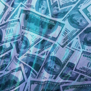 Money Print Fabric: Metallic Green 100 Dollar Bill Stretch Spandex
