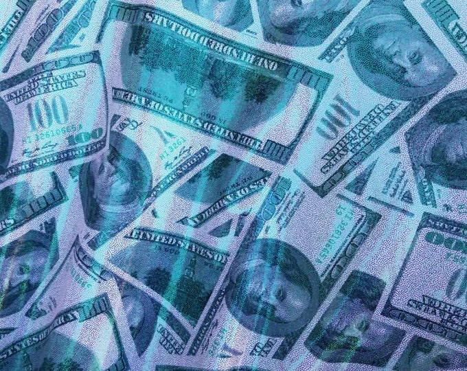 Mia's Fabrics Inc, Money Print Fabric - Metallic Green - 100 Dollar Bills Stretch Spandex Fabric, Sold By The Yard (Pick a Size)