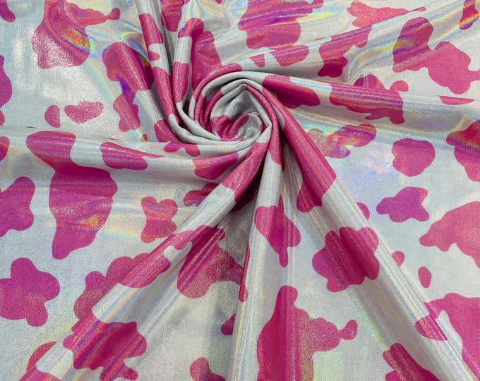 Pink Cow Print Iridescent Spandex Fabric: 4-Way Stretch, 60" Wide