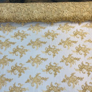 Gold Lace Fabric Corded Flower Embroidery With Sequins on a - Etsy