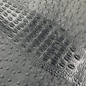 Black Ostrich Gator Embossed Vinyl Fabric By The Yard, 2 Tone Crocodile Ostrich Vinyl Leather Upholstery, Purses Shoes Wallets