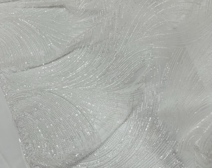 Off White Clear Beaded Fabric | Fashion Pattern With Beads and Sequin, Bridal beaded Prom Dress