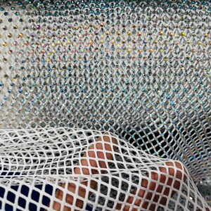 Fishnet Opacity Rhinestone Iridescent Rhinestone Fishnet Fabric: White Stretch Spandex, Crystal ...