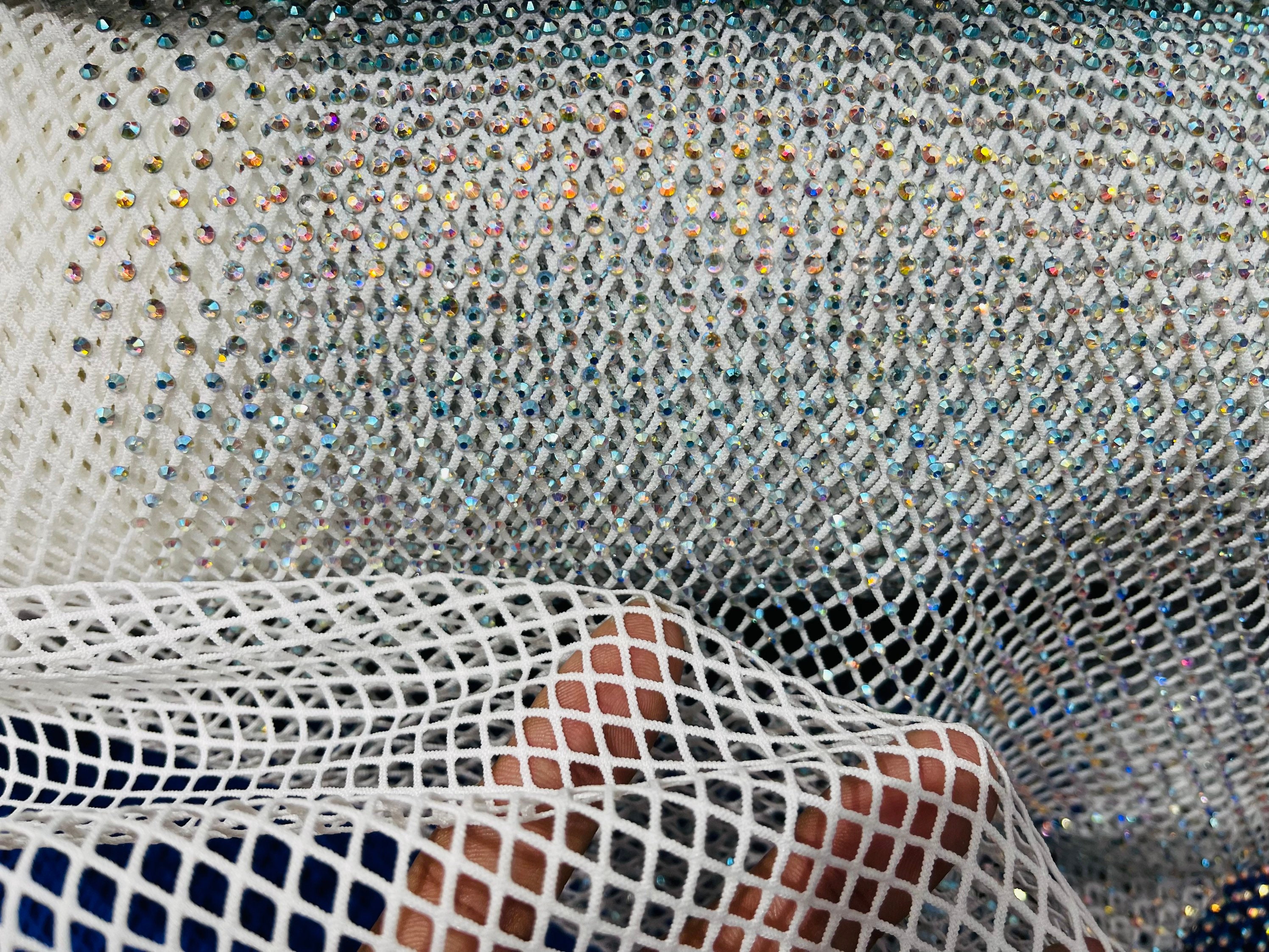 Fish Net Spandex Rhinestone Fabric - Gold - Solid Spandex Fish Net Fabric  Yard