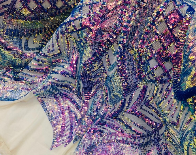 Lavender Lavender Sequin Fabric, Royalty Design Embroidered With Sequin on a 4 Way Stretch Sequin Fabric Mesh-Prom-Gown By The Yard