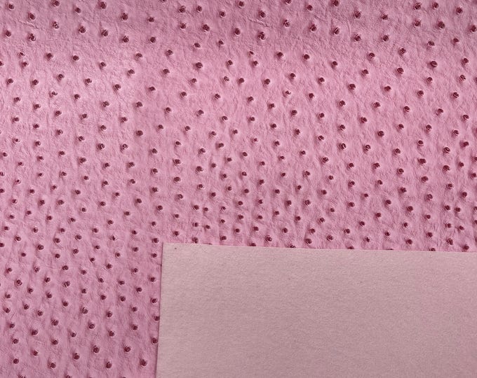Pink Ostrich Faux Leather Upholstery By The Yard, Ostrich Embossed Vinyl Leather Upholstery, Purses Shoes Wallets 54" Wide