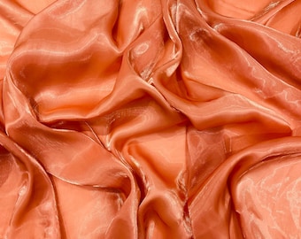 Rust Orange Ultra Glossy Shimmer Chiffon Fabric, Bridal Liquid Crystal, 100% Polyester By The Yard