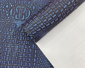 Royal Blue Metallic Gator Vinyl Fabric: Embossed Caiman Upholstery, 56" Wide