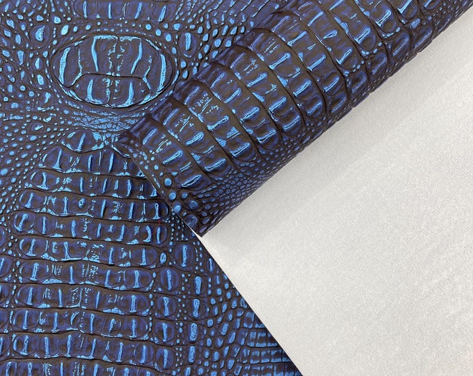 Royal Blue Metallic Caiman Gator Vinyl - Upholstery Faux Leather Vinyl Fabric by the Yard, Embossed Gator Caiman Fabric Upholstery
