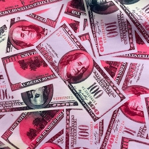 Pink Money Print Fabric: 100 Dollar Bills Stretch Spandex