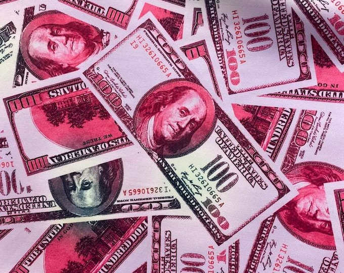 Mia's Fabrics Inc, Money Print Fabric - Pink - 100 Dollar Bills Stretch Spandex Fabric, Sold By The Yard (Pick a Size)