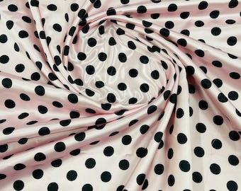 Pink Polka Dot Satin Fabric: Soft Silky Polyester, Sold By The Yard