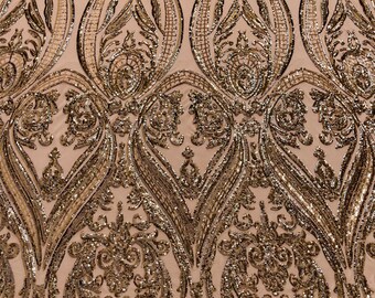 Damask Sequins Fabric: 4-Way Stretch Spandex Mesh, Prom Gown Material