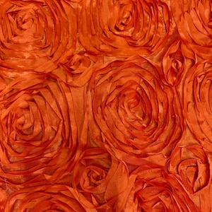 Orange Rosette Fabric 3D Rosette Satin, Floral Satin ( Choose The Size )