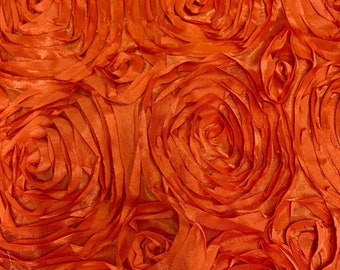 Orange Rosette Fabric 3D Rosette Satin, Floral Satin ( Choose The Size )