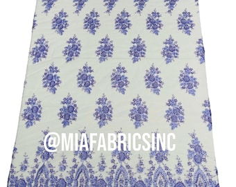 Lilac Beaded Fabric Embroidered on a Mesh | Fashion Design Beads and Sequins | Beaded Lace | Beaded Wedding | Bridal Lace Fabric By The Yard