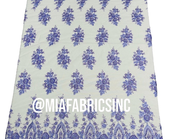 Lilac Beaded Fabric Embroidered on a Mesh | Fashion Design Beads and Sequins | Beaded Lace | Beaded Wedding | Bridal Lace Fabric By The Yard