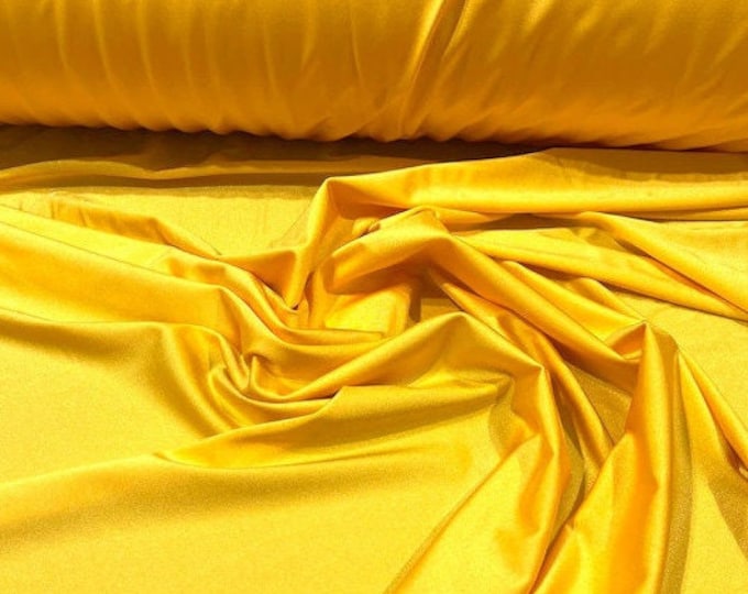 Mango Yellow Shiny Milliskin Nylon Spandex Fabric 4 Way Stretch Prom-Gown-Dress, 58" Wide Sold by The Yard (Pick a Size)