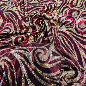 Burgundy Gold Hologram Metallic Nylon Spandex 4-Way Stretch 58/60” Milliskin Nylon Spandex Fabric for Prom-Gow-Stage Costumes