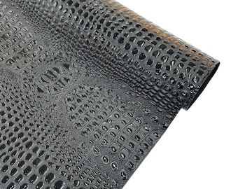 Black Gator 3D Embossed Vinyl Fabric - By Yard Glossy Crocodile 2 Tone Faux Leather
