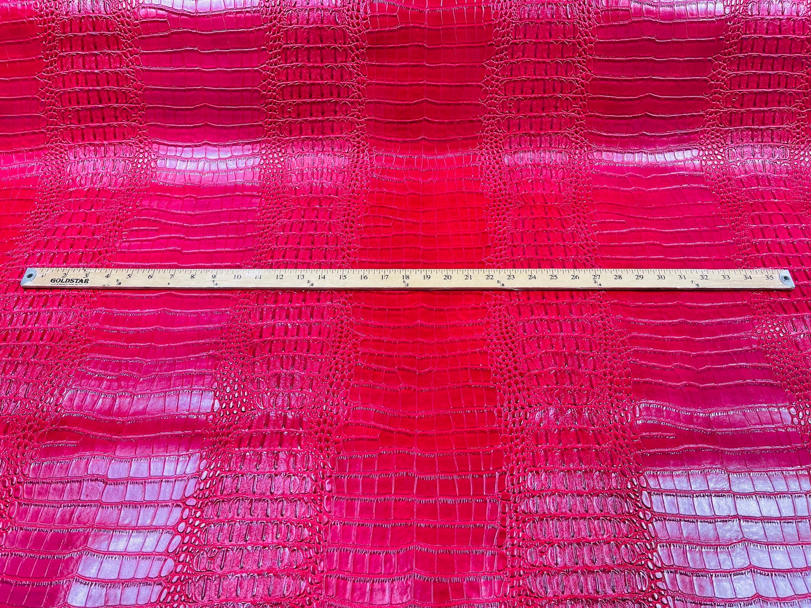 Faux Crocodile Print Vinyl Fabric - Lipstick Red - High Quality Vinyl Sold by The Yard main image 1