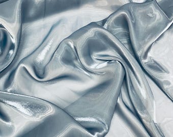 Shimmer Bridal Liquid Chiffon Fabric: Ultra Glossy Denim Blue, Silky Polyester By The Yard