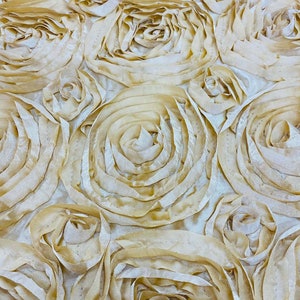 Peige Gold Rosette Fabric 3D Rosette Satin, Floral Satin ( Choose The Size )