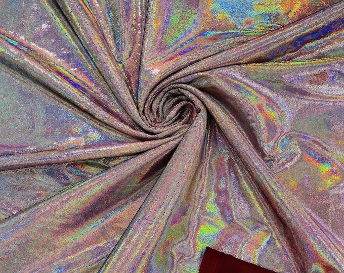 Oil Slick Silver Iridescent Foggy Foil on Burgundy Stretch Velvet By The Yard | Velvet Fabric | Foiled Velvet 4 Way Stretch 60'' Wide, Sewin