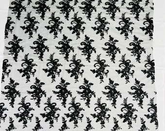 Black Floral Lace Fabric: Embroidered Sequins Mesh, Bridal Wedding