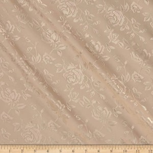 Champagne Flower Brocade Jacquard Satin Fabric, Sold By The Yard Polyester Satin Floral Wide 58/60&quot;  (Choose The Quantity)