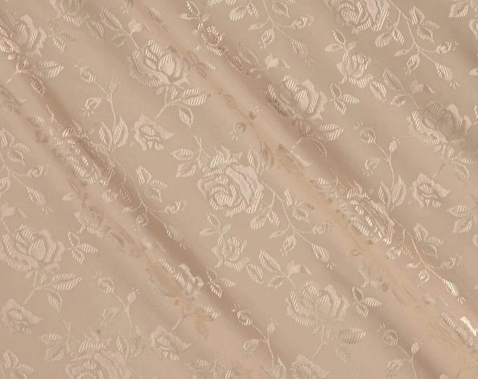 Champagne Flower Brocade Jacquard Satin Fabric, Sold By The Yard Polyester Satin Floral Wide 58/60"  (Choose The Quantity)