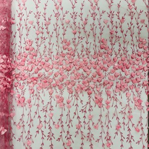 Candy Pink 3D Flower Glitter Sequin Fabric by the Yard, Pink 3D Floral ...