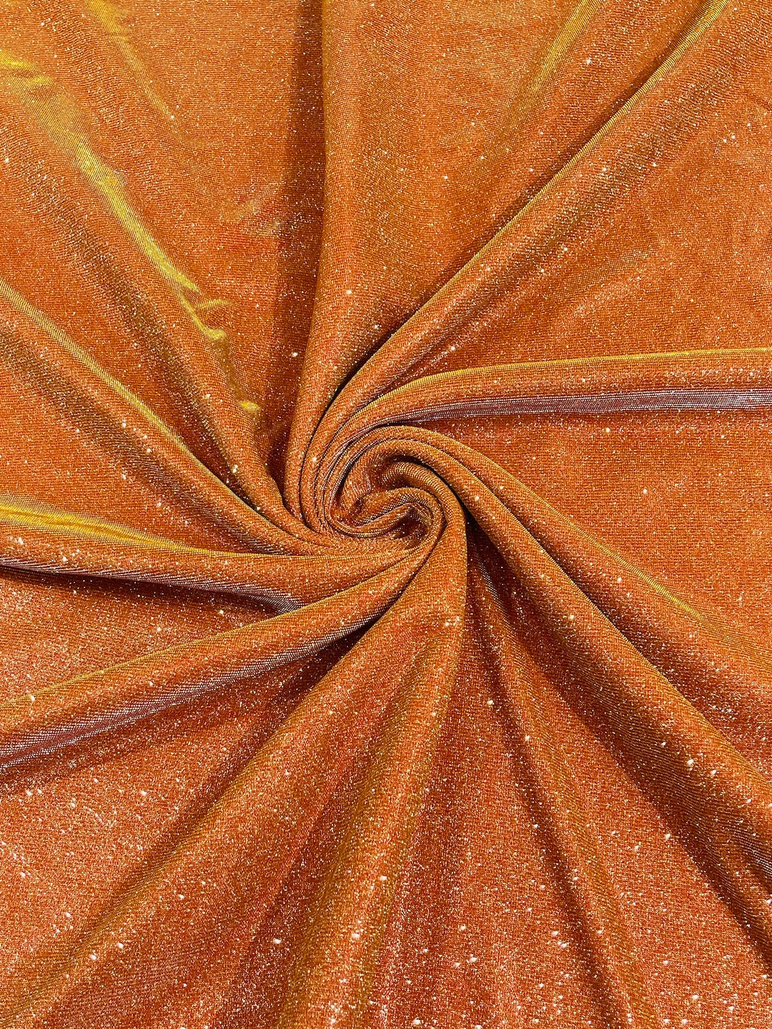 Orange Shimmer Fabric by Yard, Stretch Glitter Fabric Luxury Sparkle