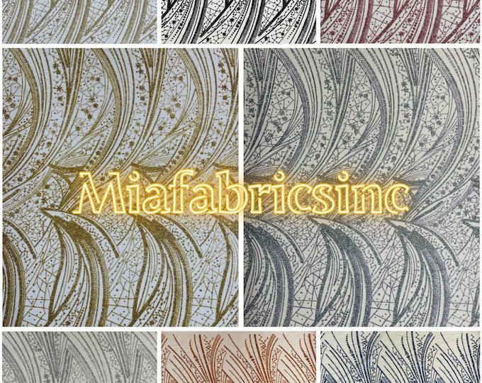 Rhinestones Glitter Fabric on a Mesh By The Yard | Wavy Desing Glitter Rhinestones on Mesh Fabric, Wedding Bridal/Prom