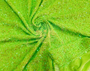 Lime Green Iridescent Sequin Fabric: Stretch Velvet, 2-Way Stretch
